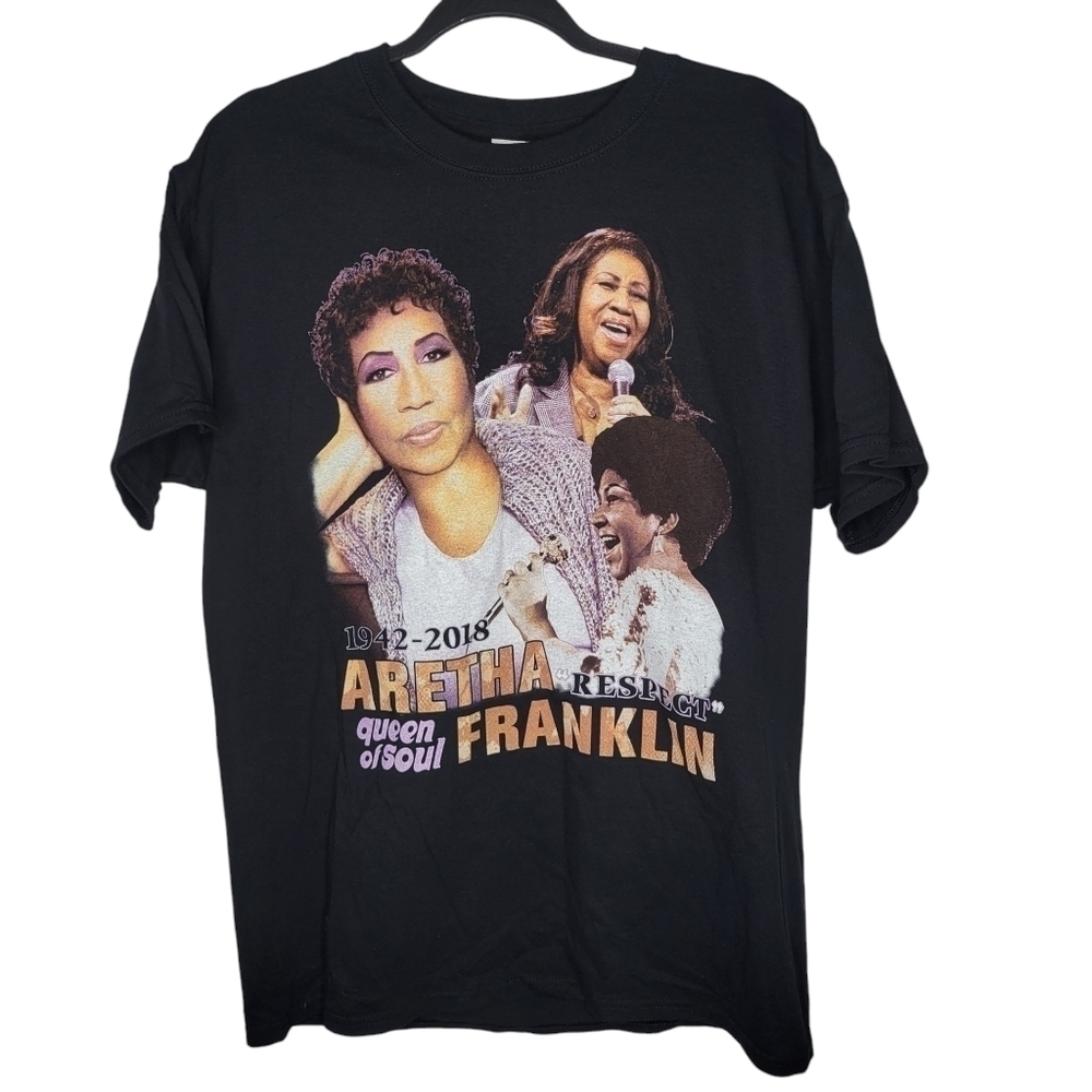 Aretha Franklin Memorial 1942 - 2018 Respect T-Shirt in Black Size Large